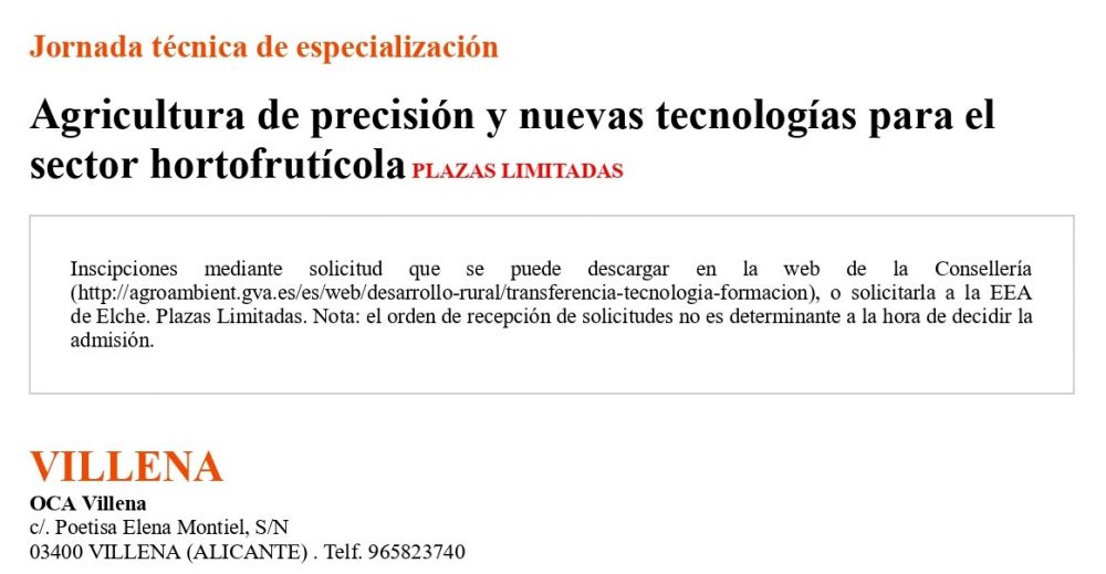  -APLAZADO - AGRICULTURA DE PRECISIÓN Y NUEVAS TECNOLOGÍAS PARA EL SECTOR HORTOFRUTÍCOLA